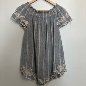 Blue Striped Embroidered Coverup